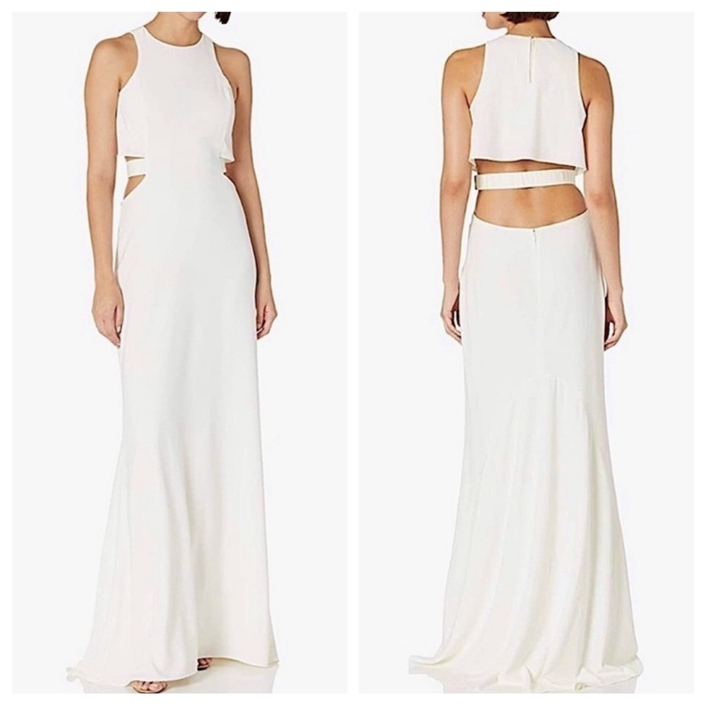 NEW‎ Halston Heritage Evening Cream Sleeveless Gown Side & Back Cutouts Size 10